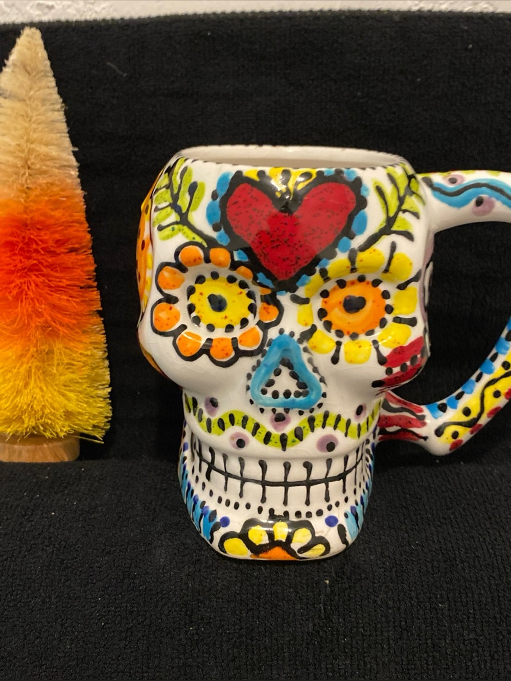 Hand-Painted Signed 2012 “Sugar Skull Ceramic Mug” Multicolor 18oz EUC
